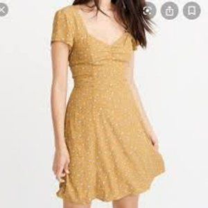 ABERCROMBIE & Fitch mustard yellow micro floral self tie mini dress